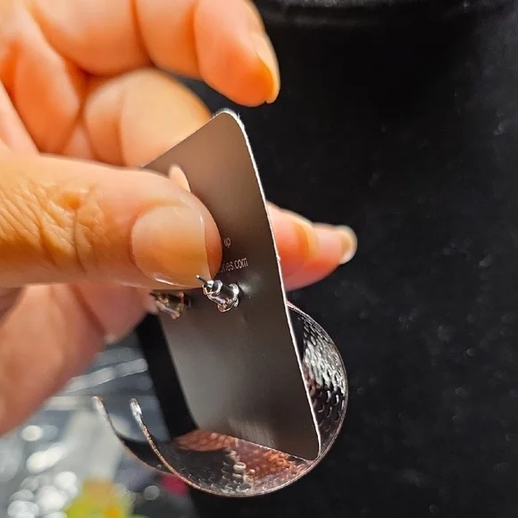 BUNDLE ANY 2, PAY ONE PRICE. Silver Hammered Hoop Earrings - Picture 2 of 3